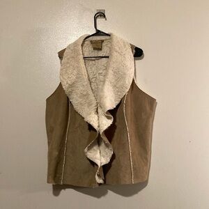 JOUJOU  S/M Tan Faux Shearling Suede-like Asymmetrical rare Vest